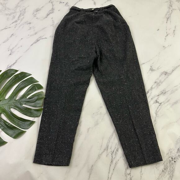 Synari Womens Vintage 80s Pleated Wool Pants Size 9 Gray Tweed Academia Tapered - Picture 8 of 12